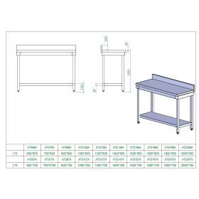 Stainless steel worktable, with upstand, 150 x 70